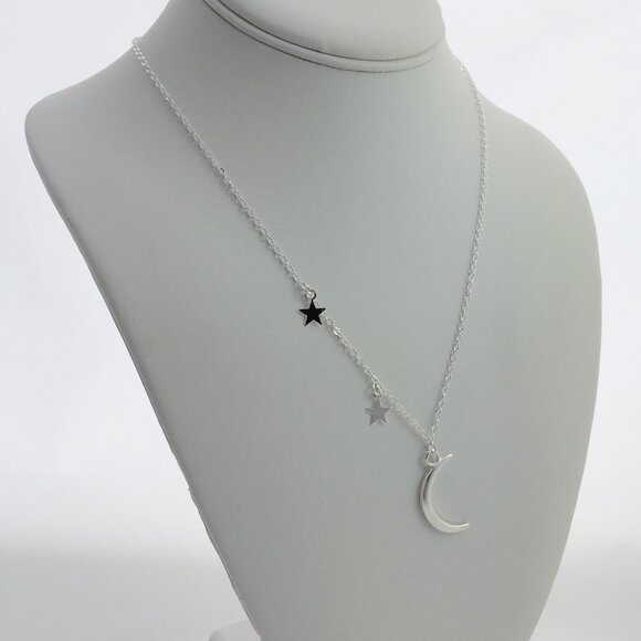 Jewelry necklace sky celestial moon stars silver tone dainty minimalist new - Picture 7 of 7
